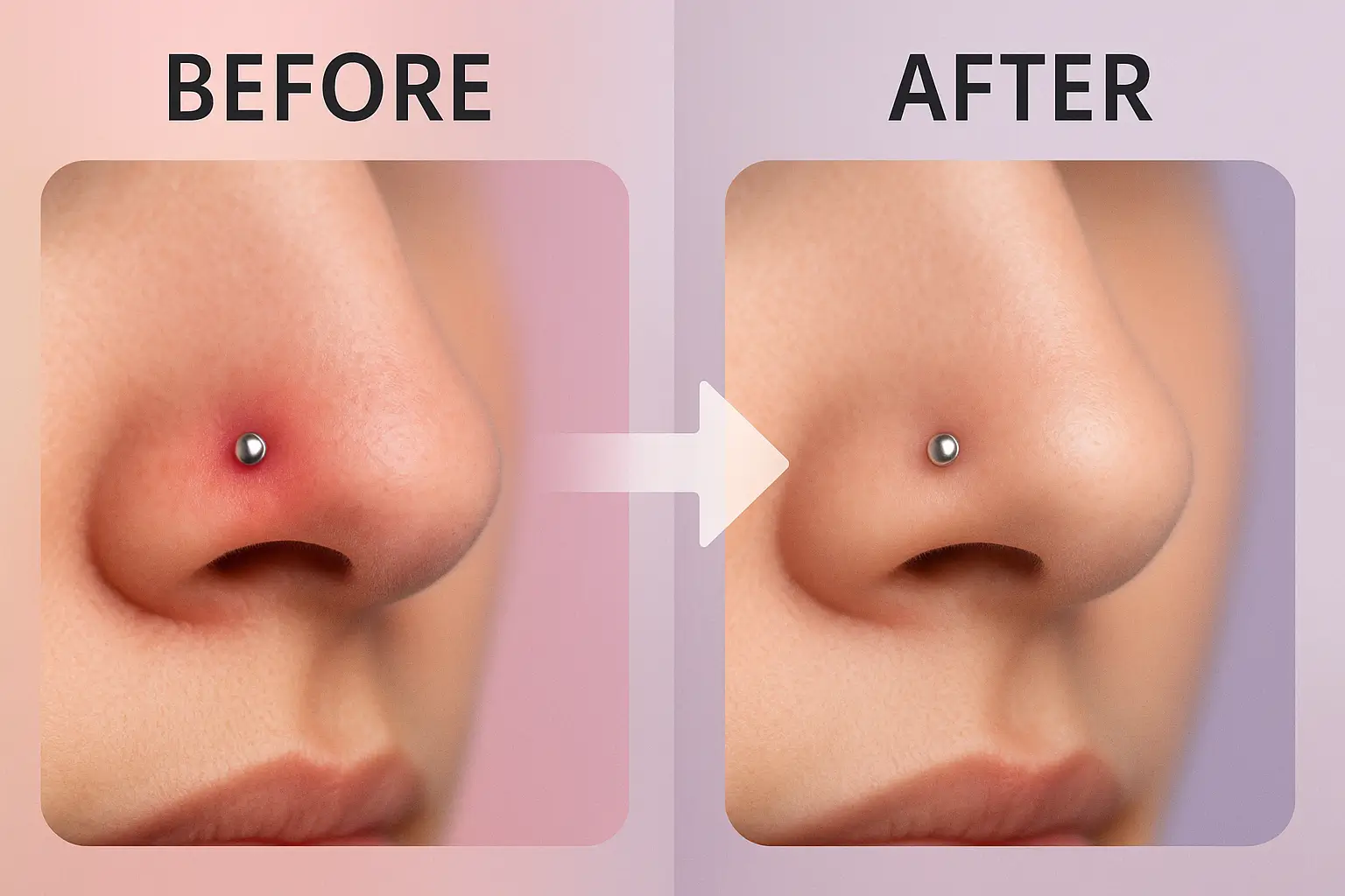 Before and After: Nose Piercing Healing Process from Fresh to Fully Healed